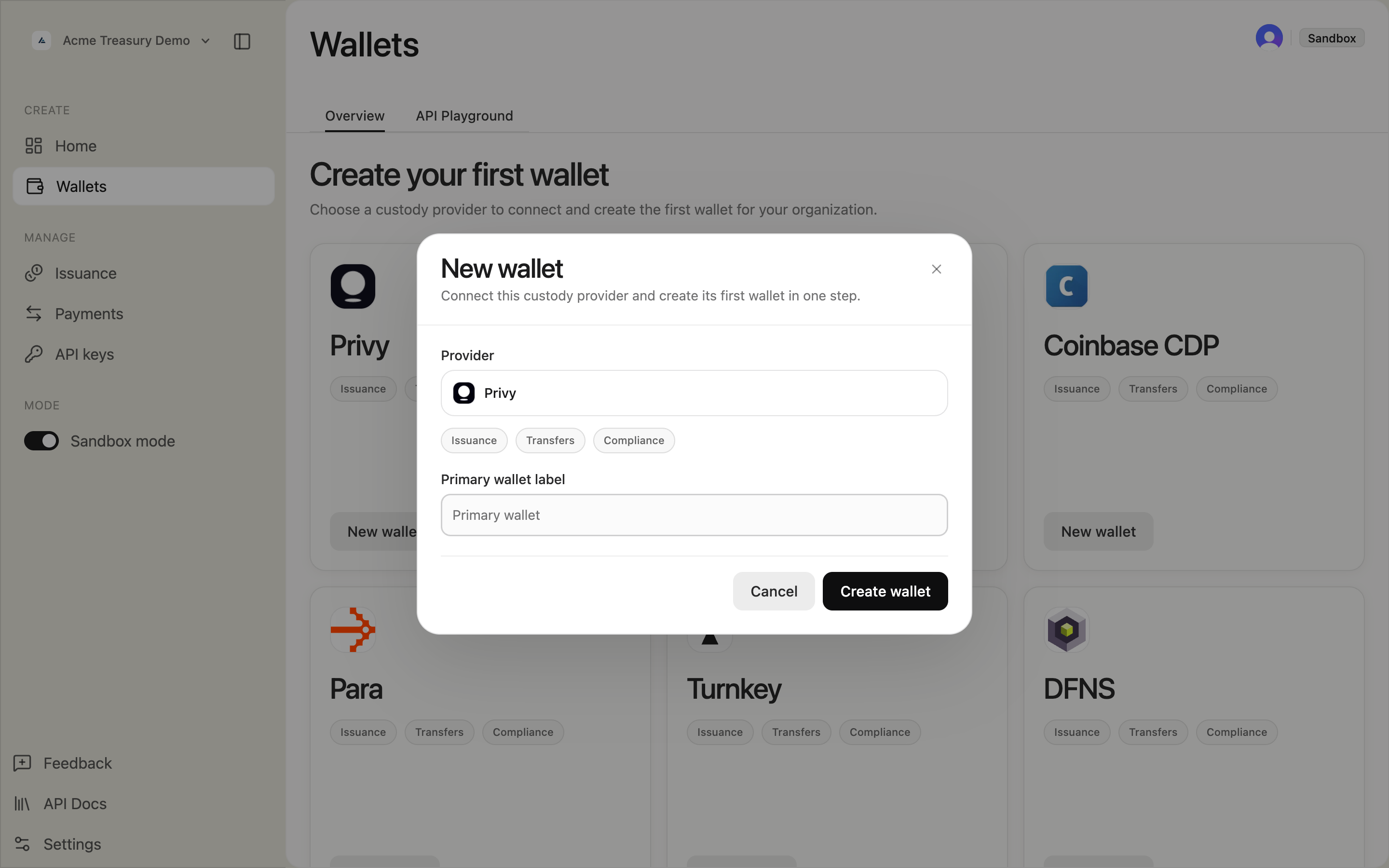 New wallet modal